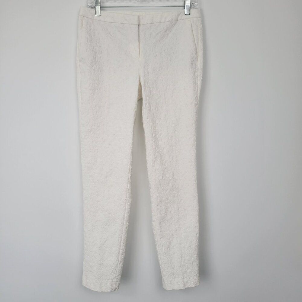 Cynthia Rowley White Textured Cotton Blend Cigarette Ankle Pant